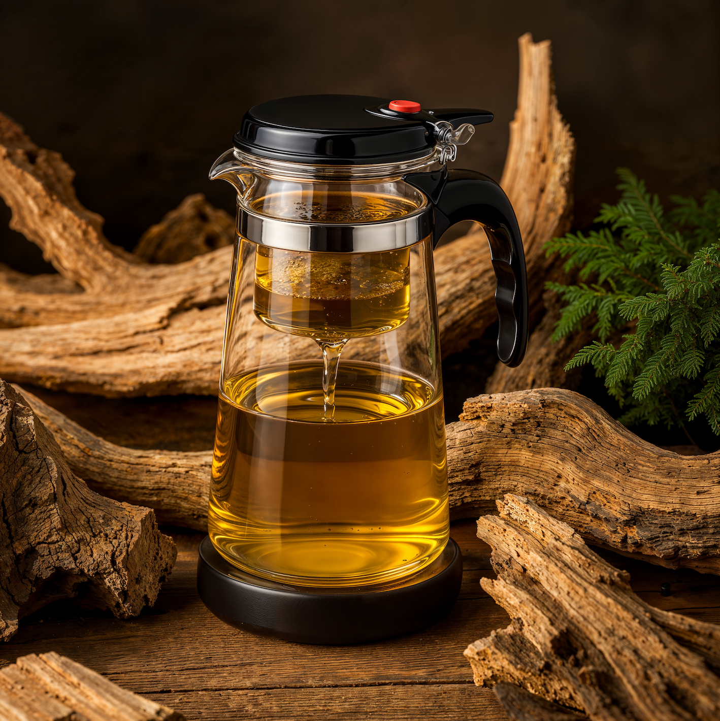 Théière en Verre avec Bouton et Filtre Intégré