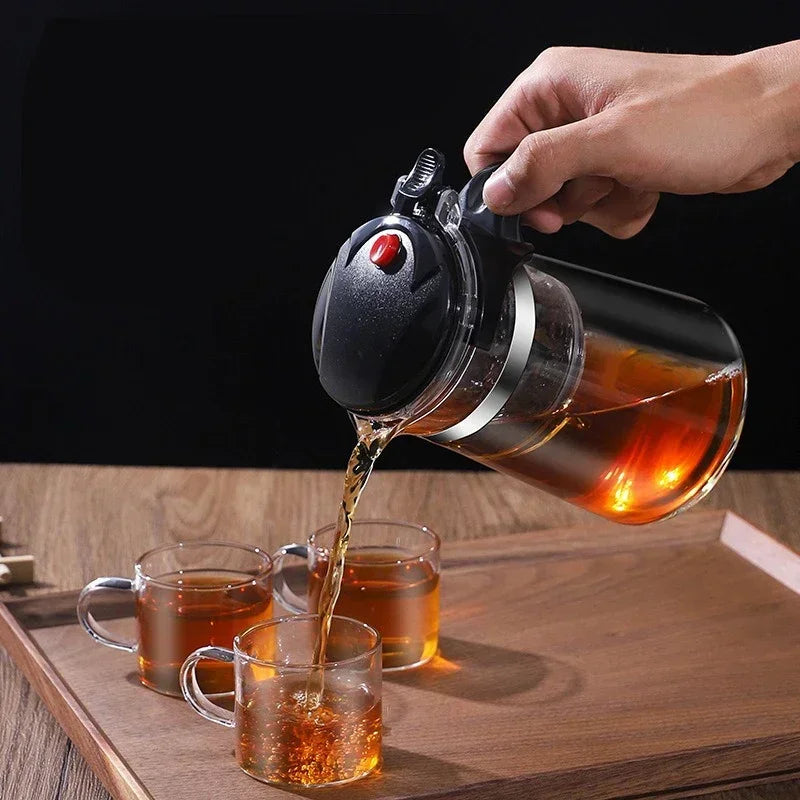 Théière en Verre avec Séparateur Automatique – Bouton One-Touch, Infuseur Intégré